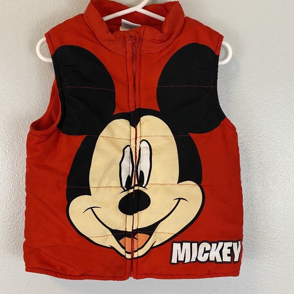 Disney Mickey Mouse Red Zipper Puffer Vest Fleeced Lined Boy’s Sz 4T
